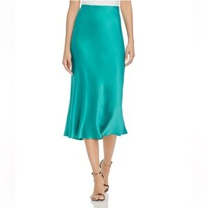 Silk Charmeuse Midi Skirt size medium green 100% silk